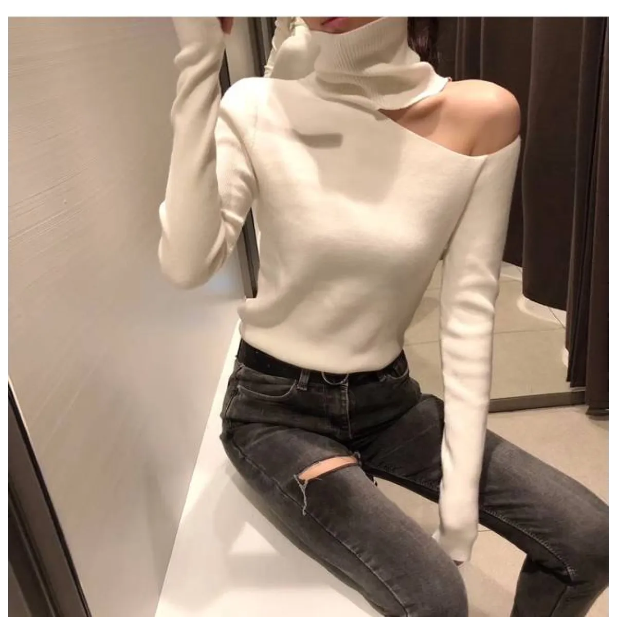 Off Shoulder Knitted Sweater
