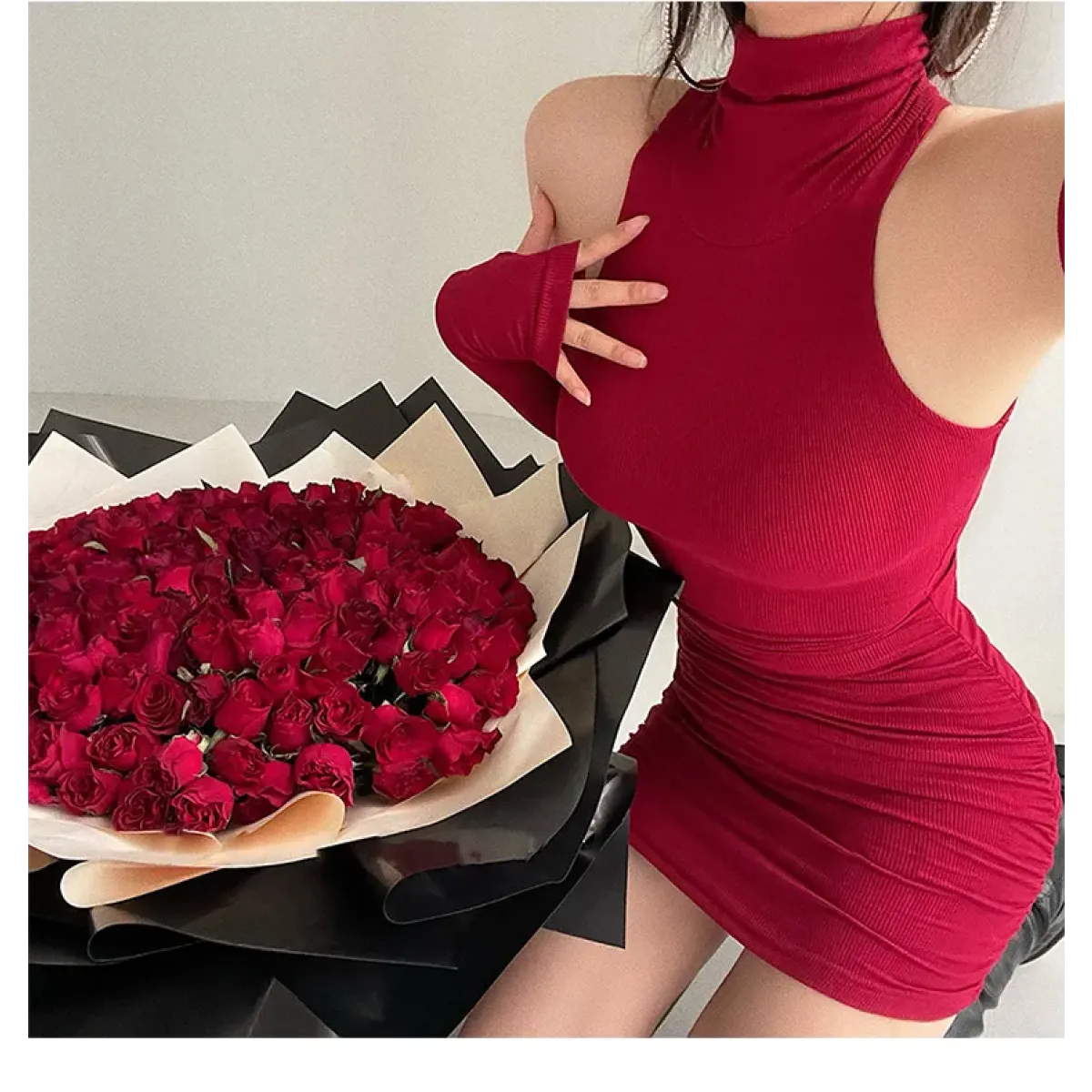 Sleeveless Mini Dress: High Neck Lace-Up