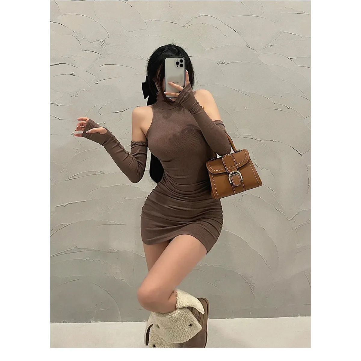 Sleeveless Mini Dress: High Neck Lace-Up