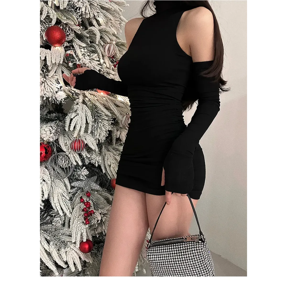 Sleeveless Mini Dress: High Neck Lace-Up