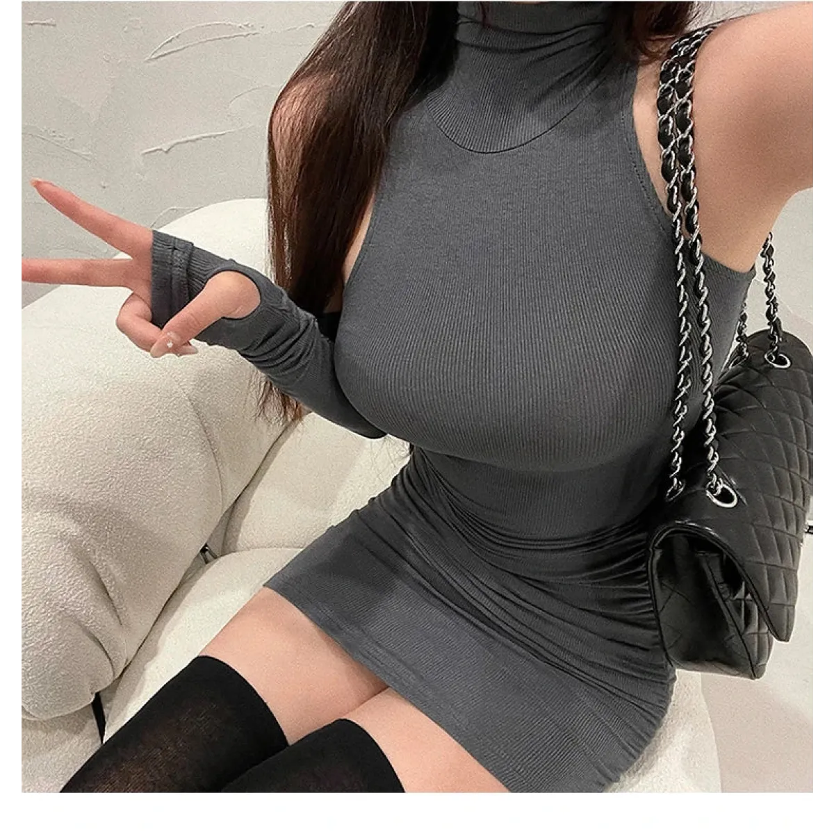 Sleeveless Mini Dress: High Neck Lace-Up