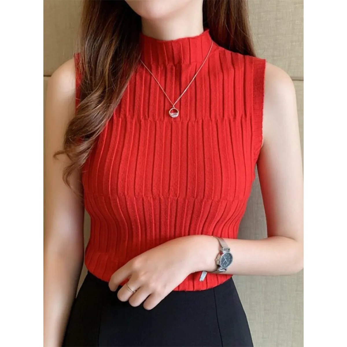 Solid Knitted Vest Tank Tops