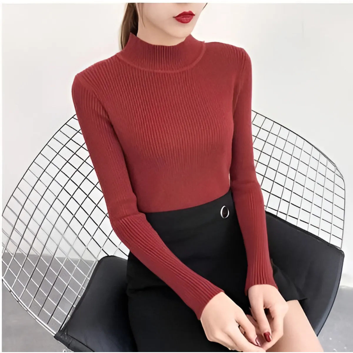 Solid Turtleneck Sweater