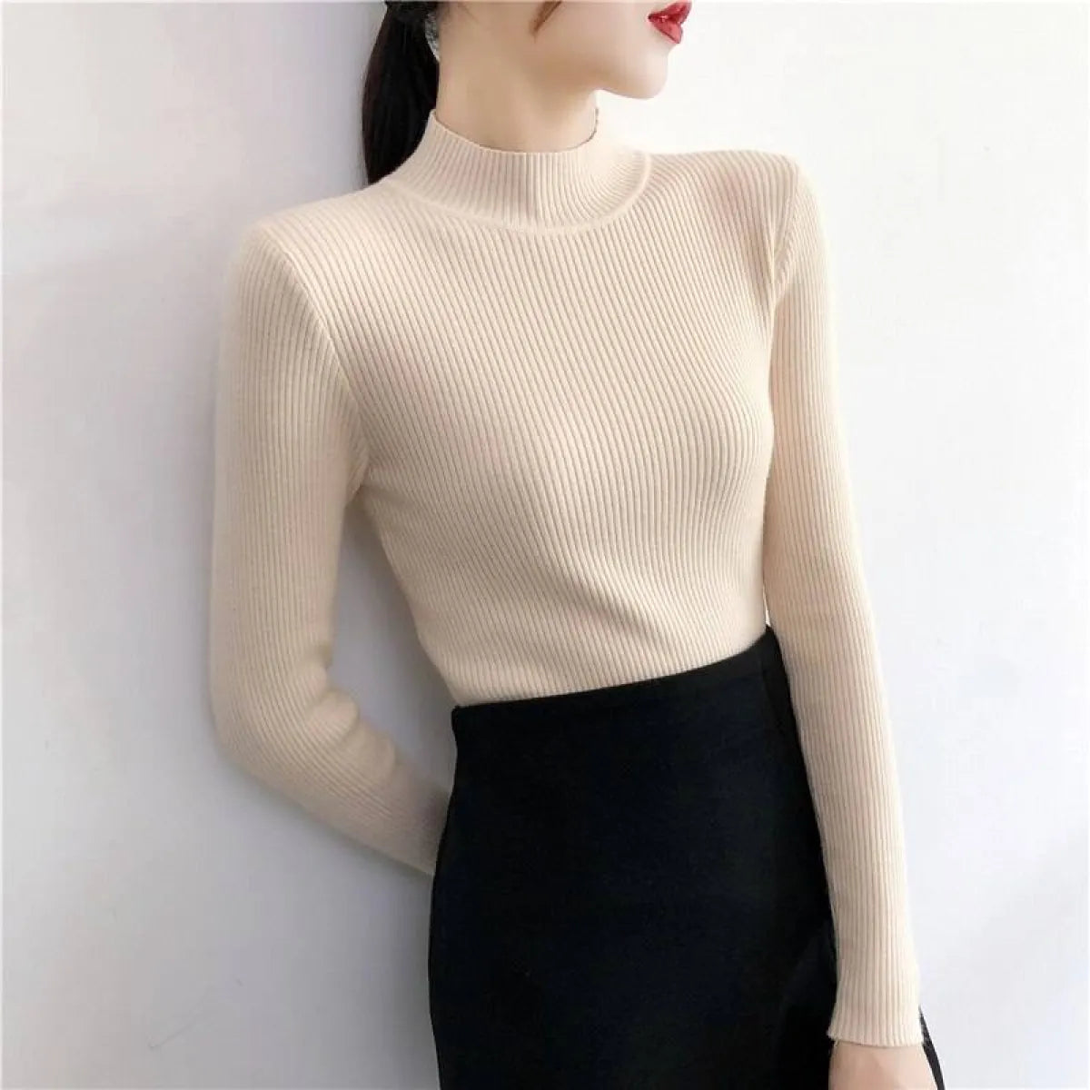 Solid Turtleneck Sweater