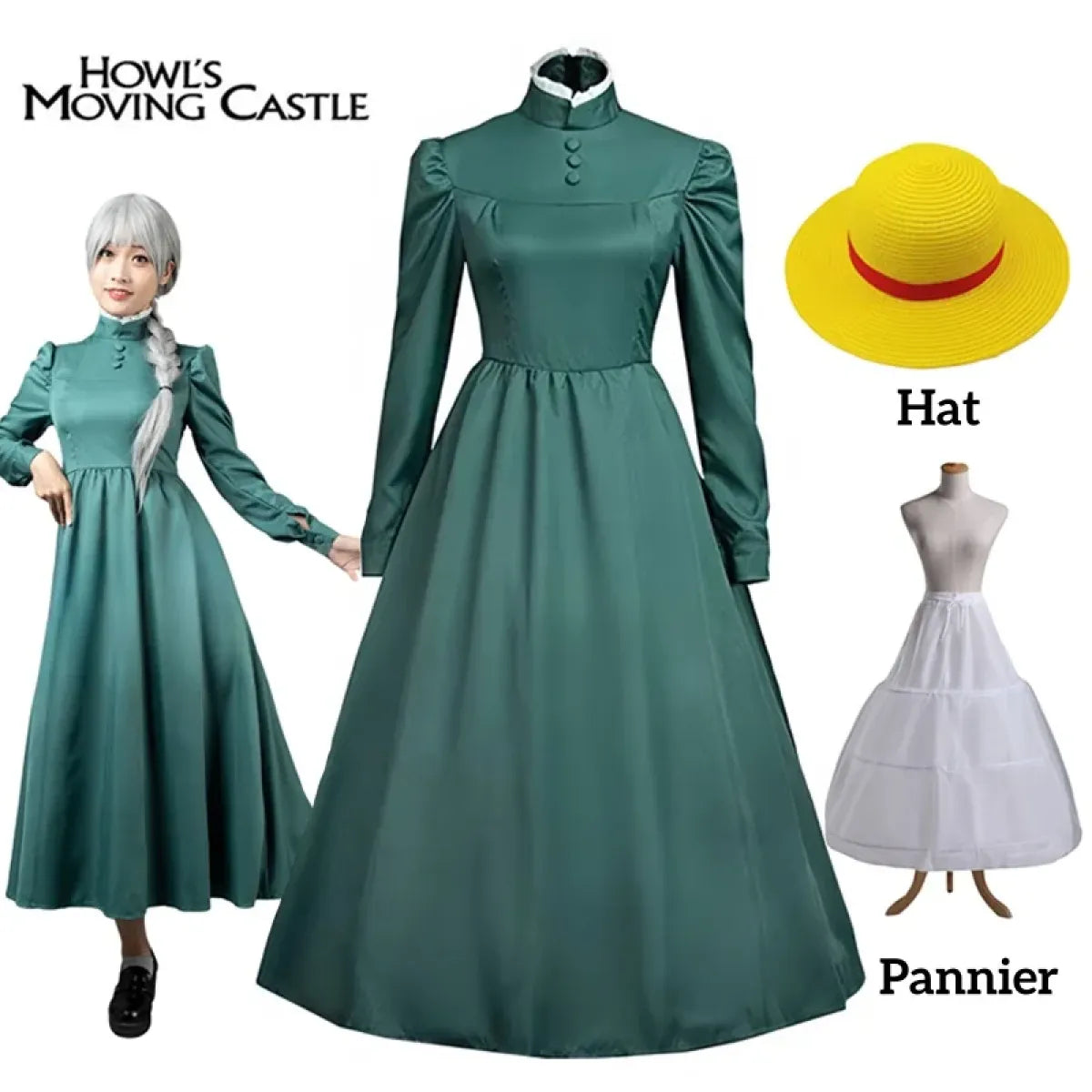 Sophie Cosplay Dress – Howl's Moving Castle Green Outfit with Hat