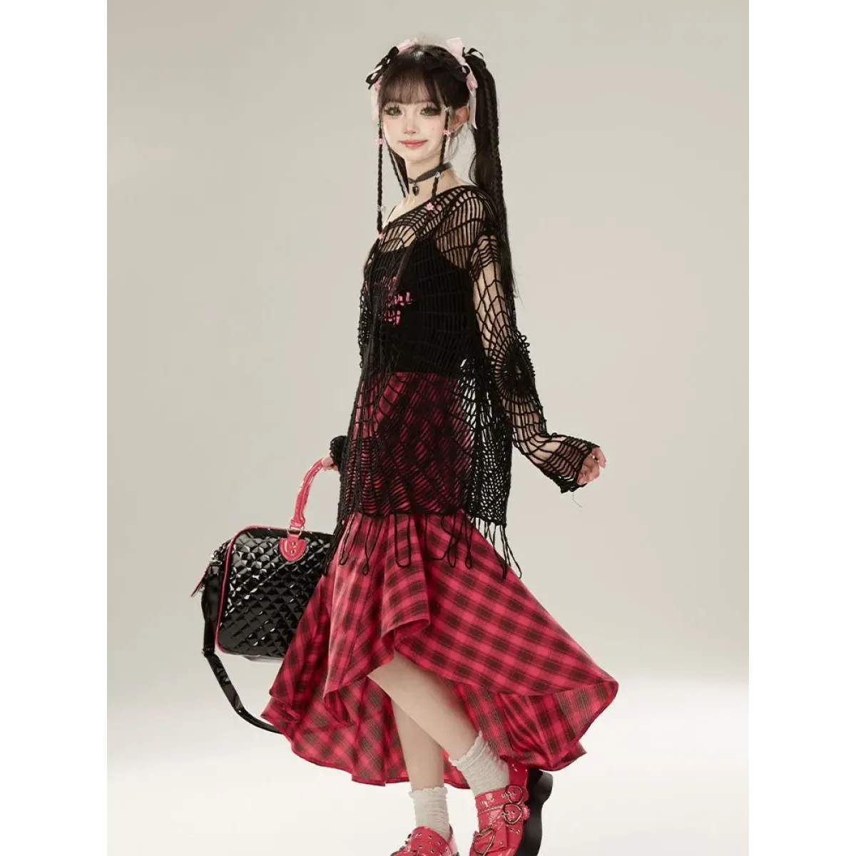 Spider Web Knit Sweater – Y2K Off Shoulder Grunge Pullover