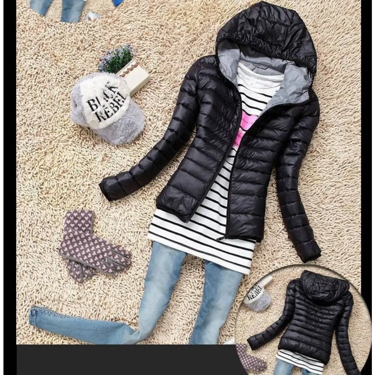 Stand Collar Hooded Winter Jacket