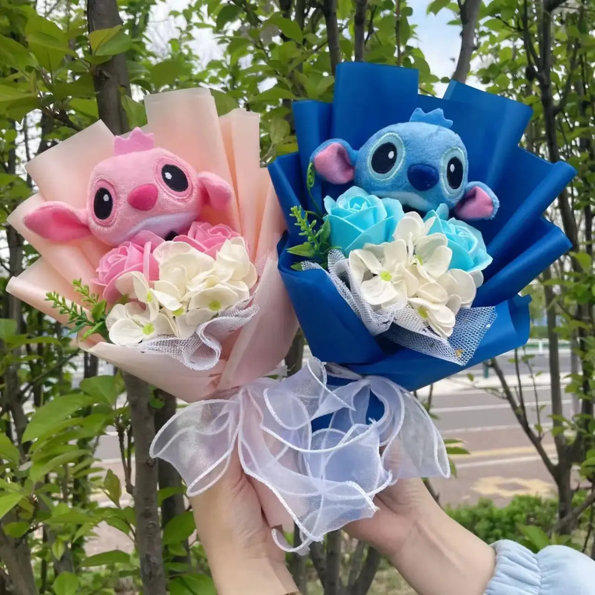 Stitch Plush Flower Bouquet – Kawaii Handmade Gift for Valentine