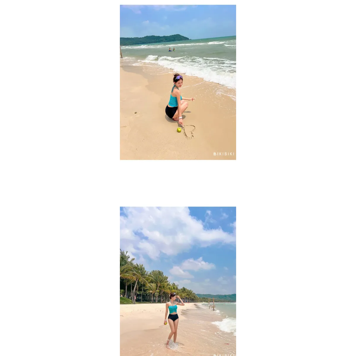 Strapless Bikini Set – High Waisted Black Contrast Lace Up Swimsuit