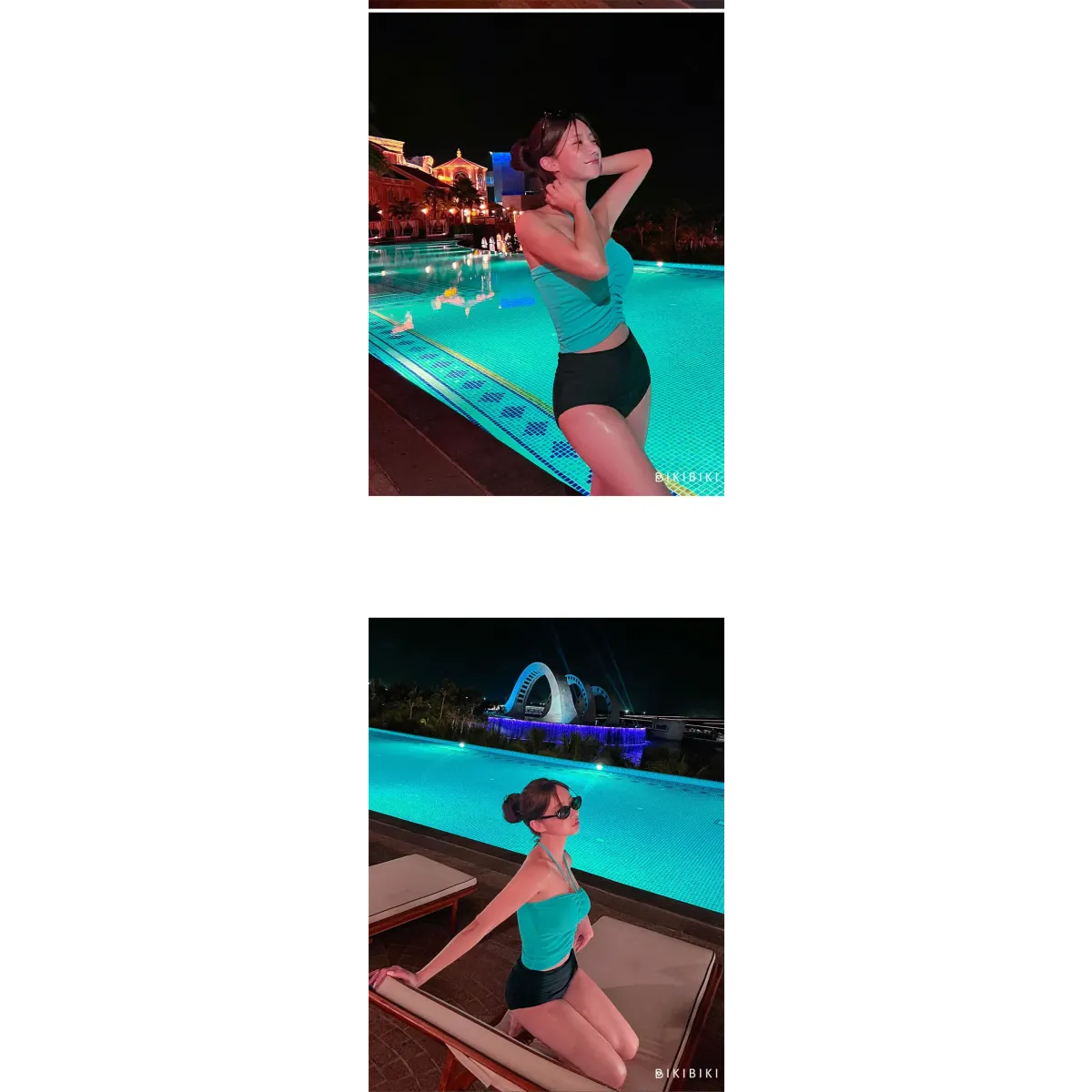 Strapless Bikini Set – High Waisted Black Contrast Lace Up Swimsuit