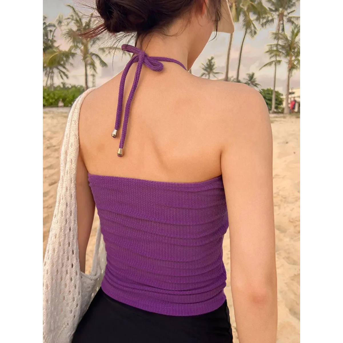 Strapless Bikini Set – High Waisted Black Contrast Lace Up Swimsuit