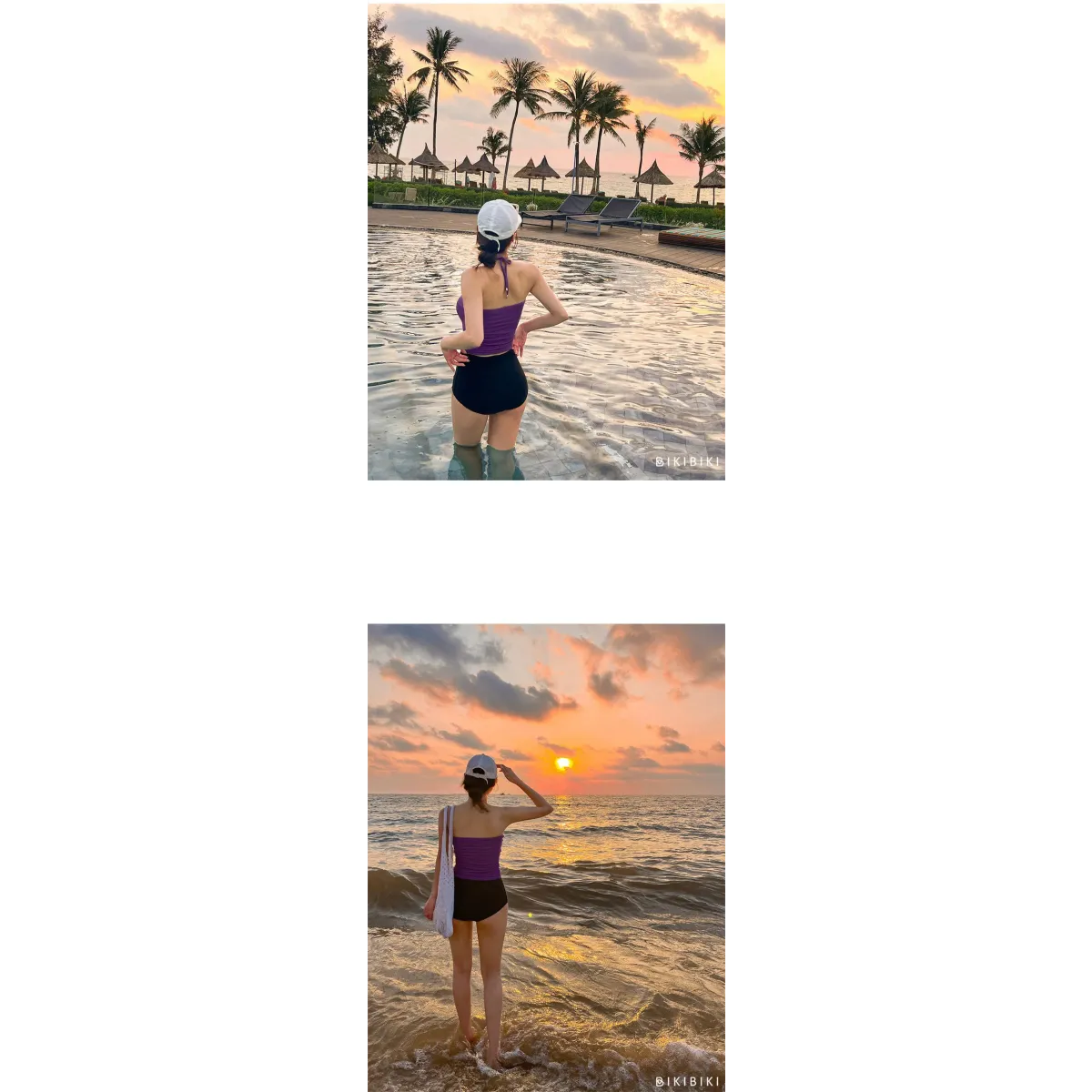 Strapless Bikini Set – High Waisted Black Contrast Lace Up Swimsuit