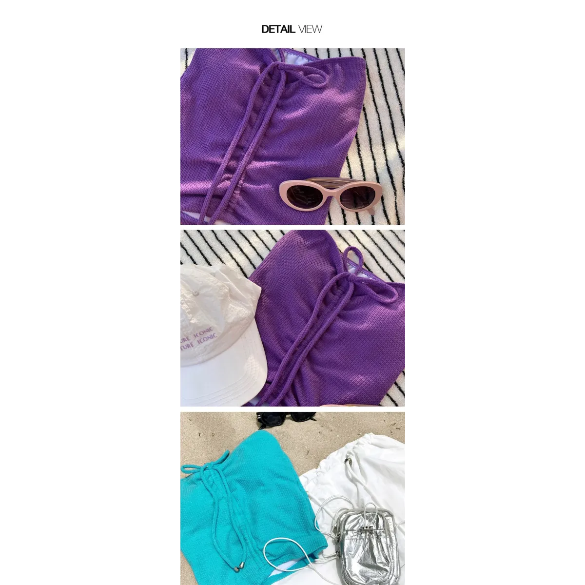 Strapless Bikini Set – High Waisted Black Contrast Lace Up Swimsuit