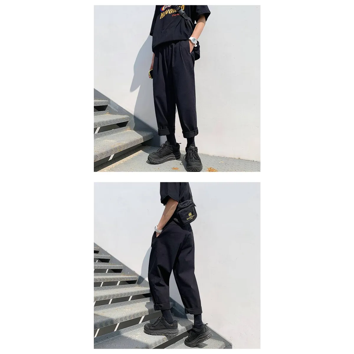 Men's Simple Loose Black Cotton Pants