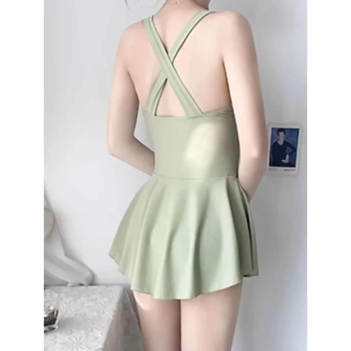 Pleated Cutout Swimsuit Dress – Korean Sexy Summer 2025 Swimwear