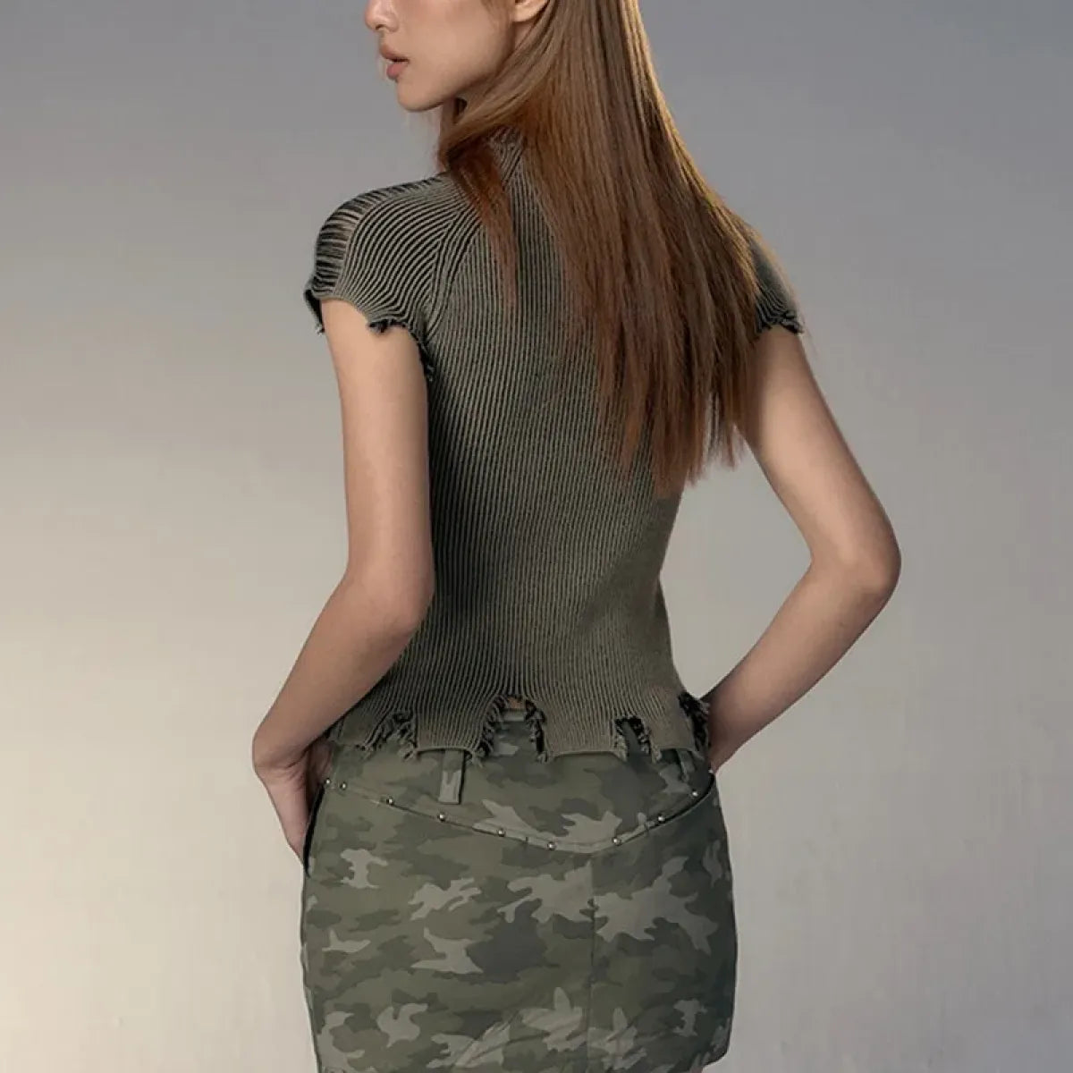 Vintage Distressed Knitted Top - Grunge Aesthetics Crop Tee