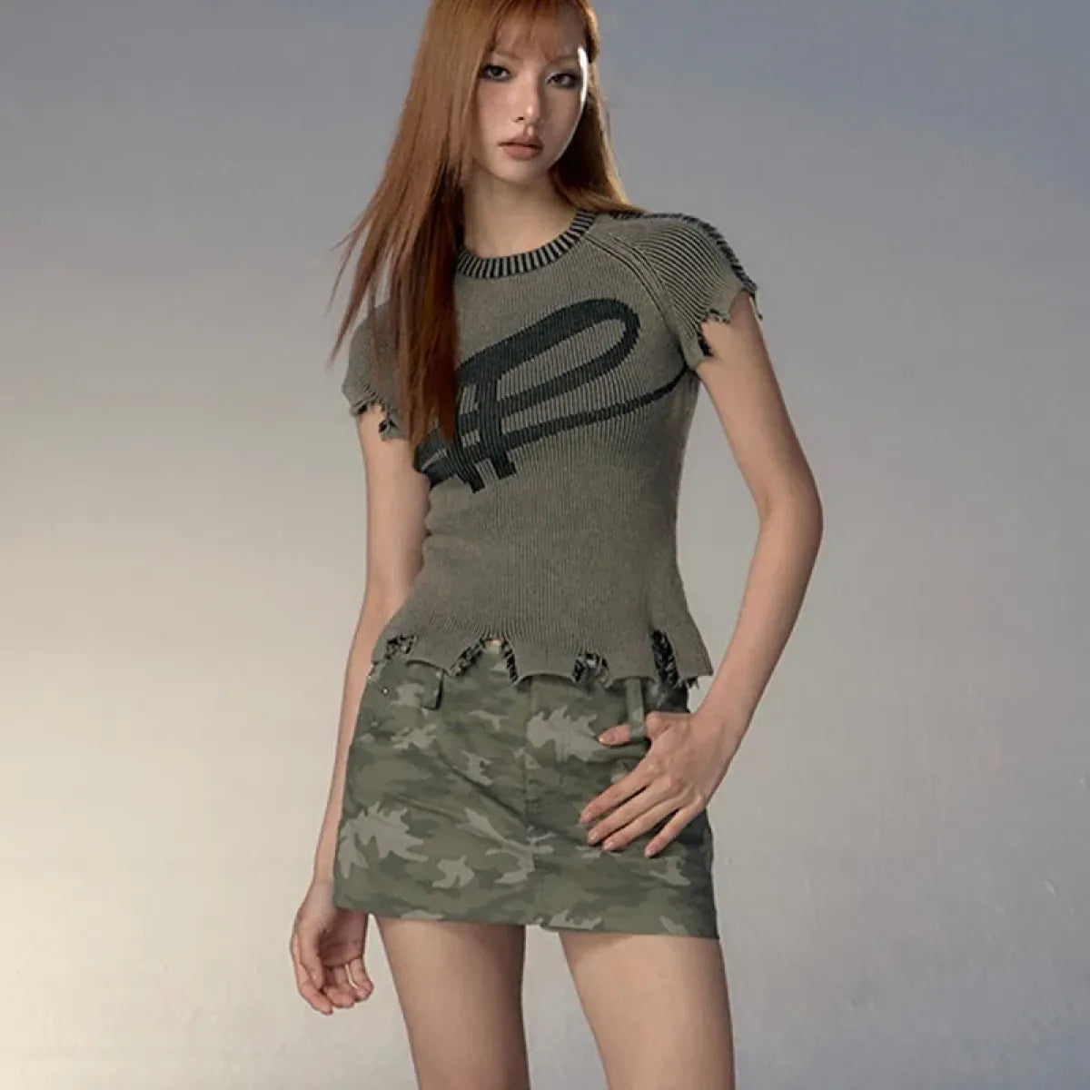 Vintage Distressed Knitted Top - Grunge Aesthetics Crop Tee