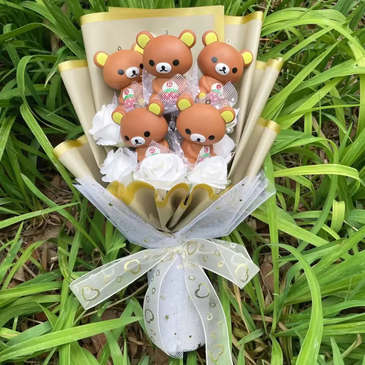 Kawaii Cartoon Vinyl Doll Bouquet – Stitch, Pikachu, Rilakkuma Gift Set