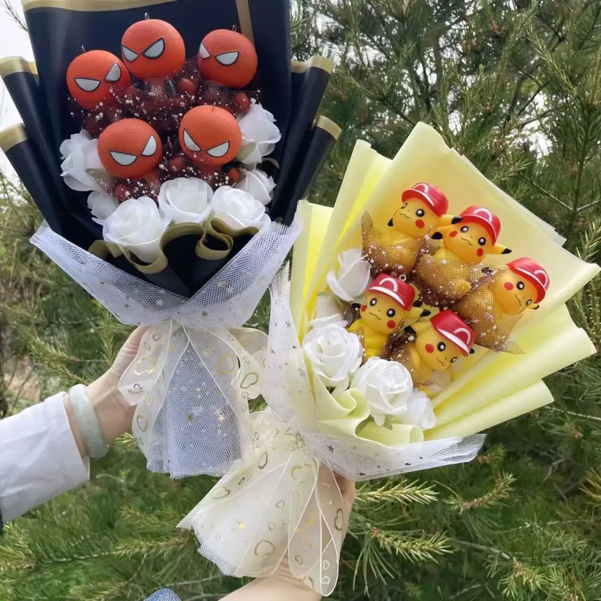 Kawaii Cartoon Vinyl Doll Bouquet – Stitch, Pikachu, Rilakkuma Gift Set