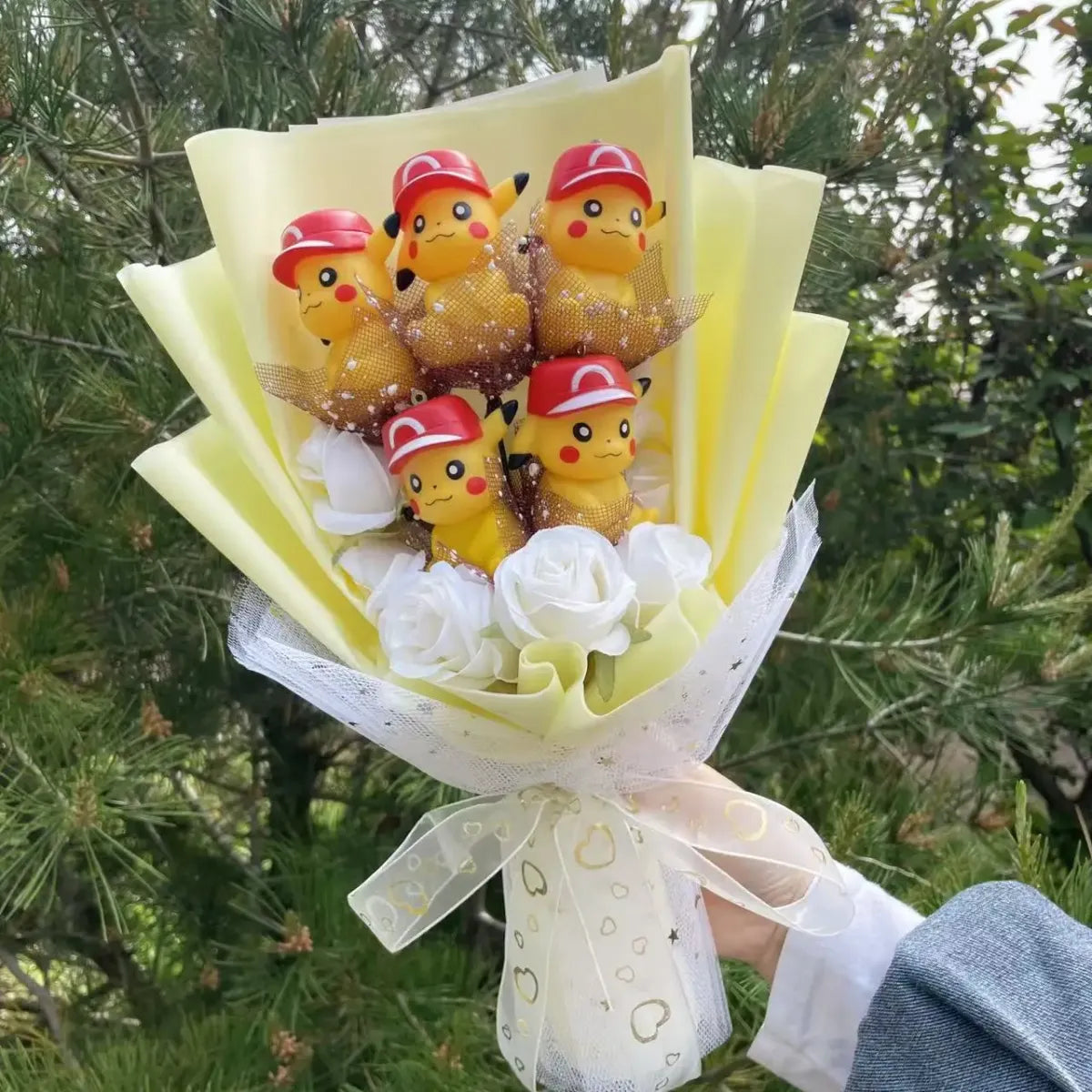 Kawaii Cartoon Vinyl Doll Bouquet – Stitch, Pikachu, Rilakkuma Gift Set