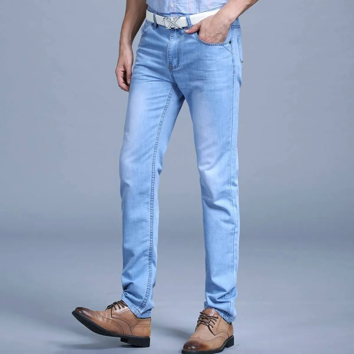 Men's Washed Slim Blue Denim Pants