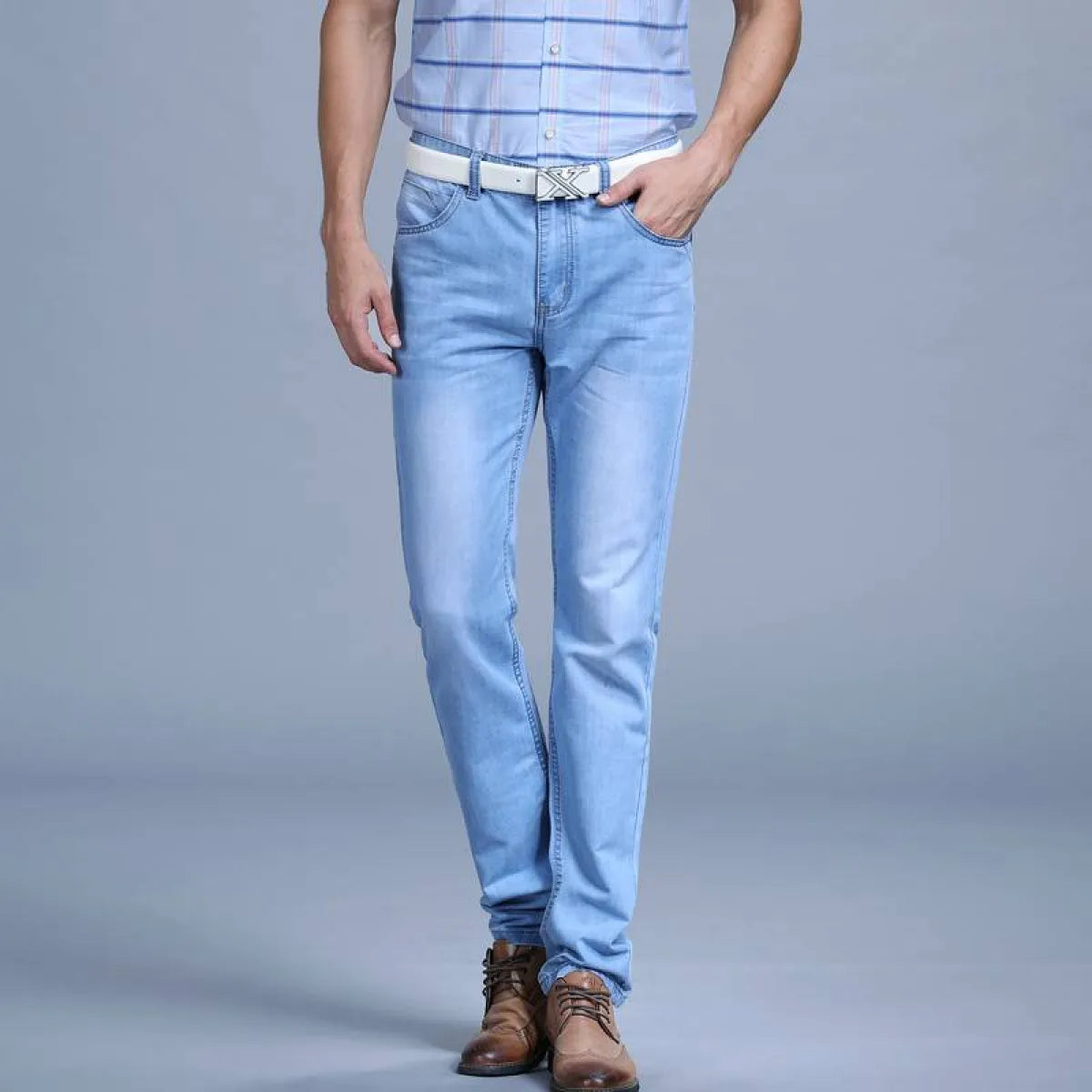 Men's Washed Slim Blue Denim Pants