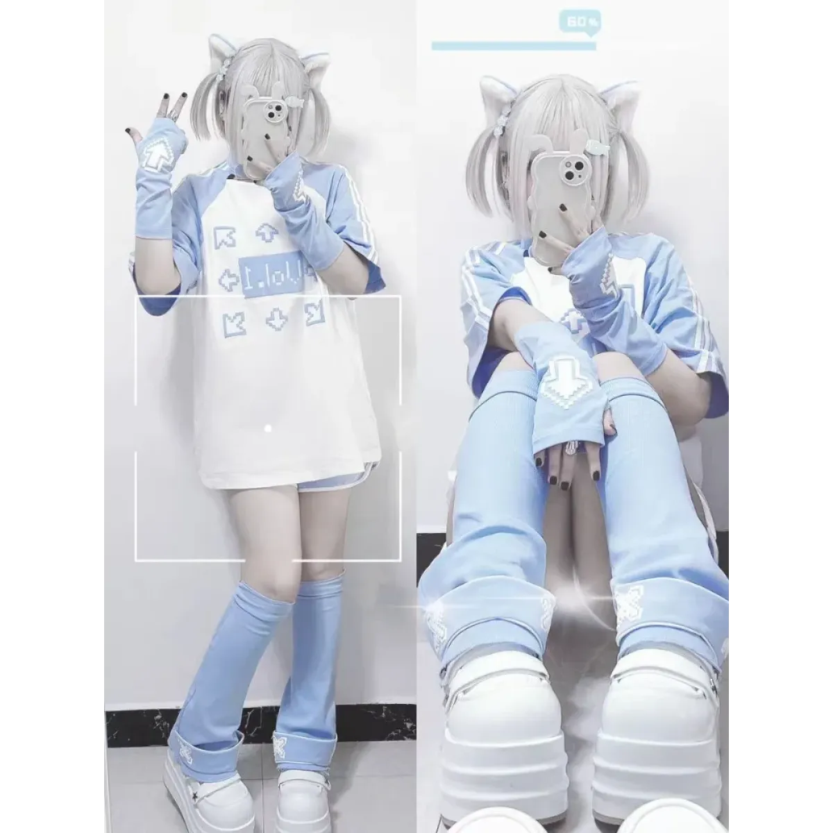 Blue & White Kawaii Harajuku Tops β Y2K Anime Print Top