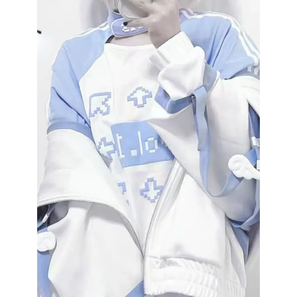 Blue & White Kawaii Harajuku Tops β Y2K Anime Print Top