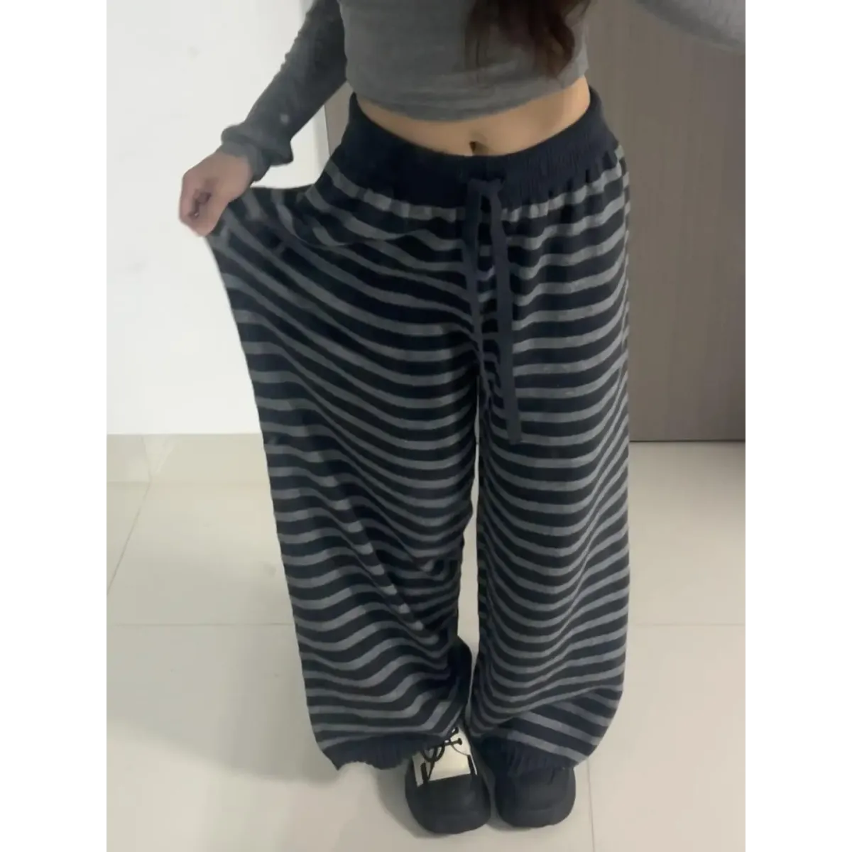 Grunge Stripe Knit Wide Leg Pants
