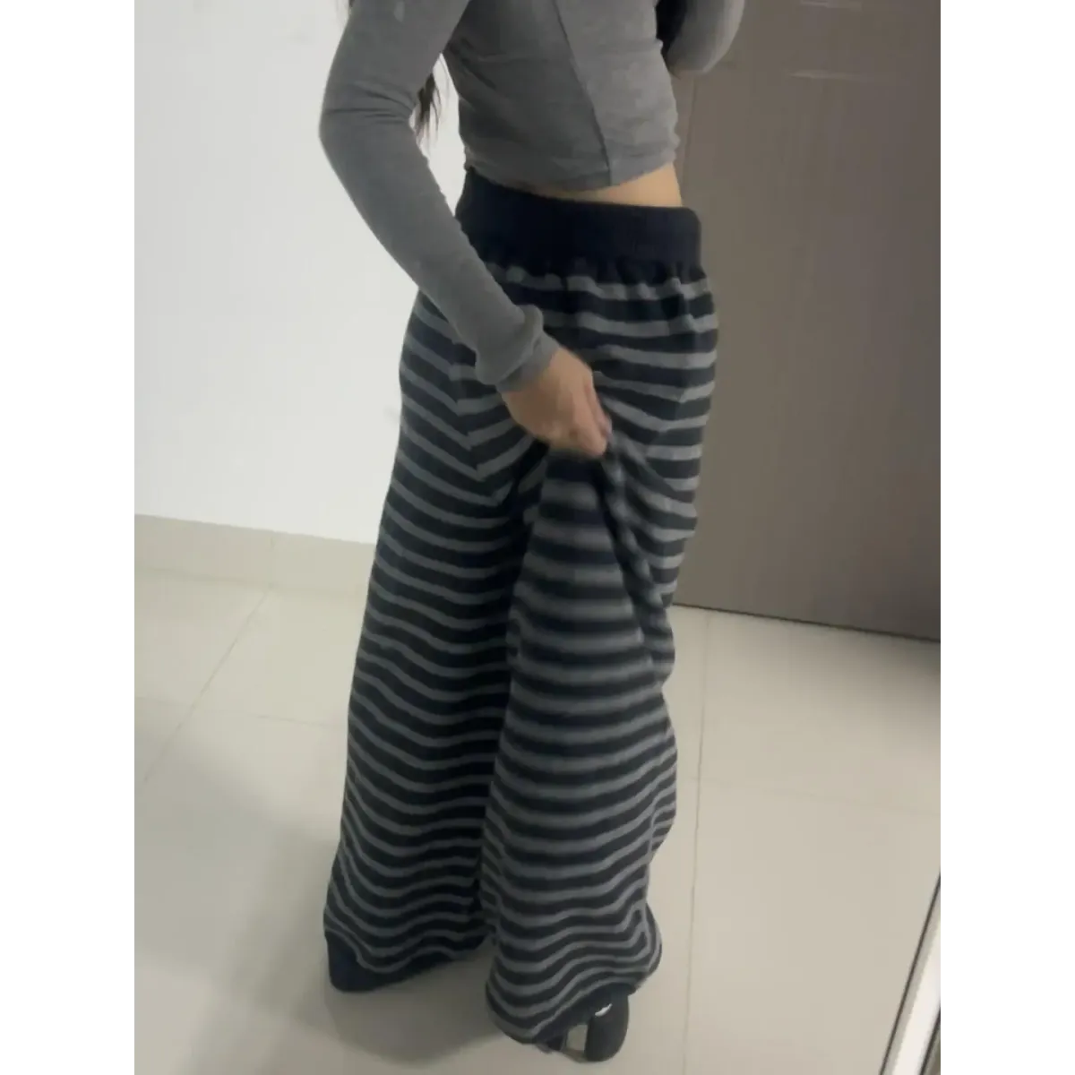 Grunge Stripe Knit Wide Leg Pants