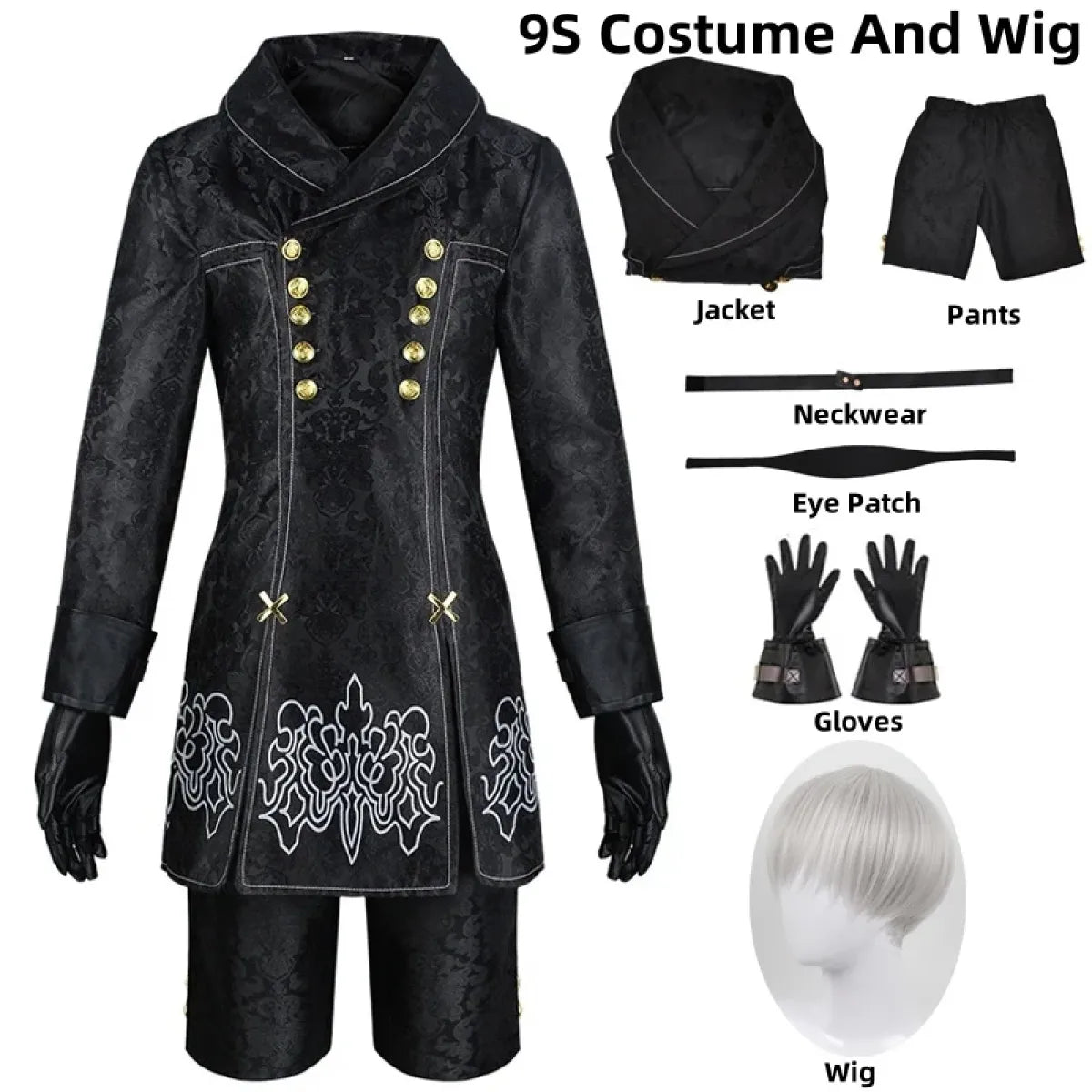 NieR: Automata 9S & 2B Cosplay Costume with Wig and Accessories