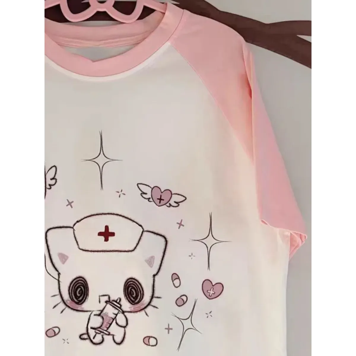 Kawaii Cartoon Patchwork T-Shirt – Harajuku Y2K Aesthetic Top