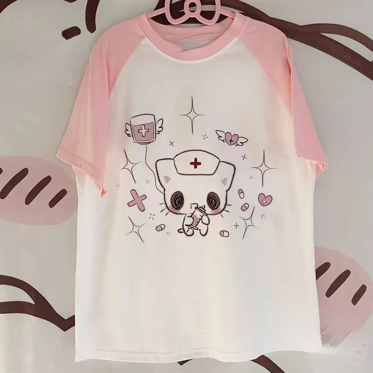 Kawaii Cartoon Patchwork T-Shirt – Harajuku Y2K Aesthetic Top