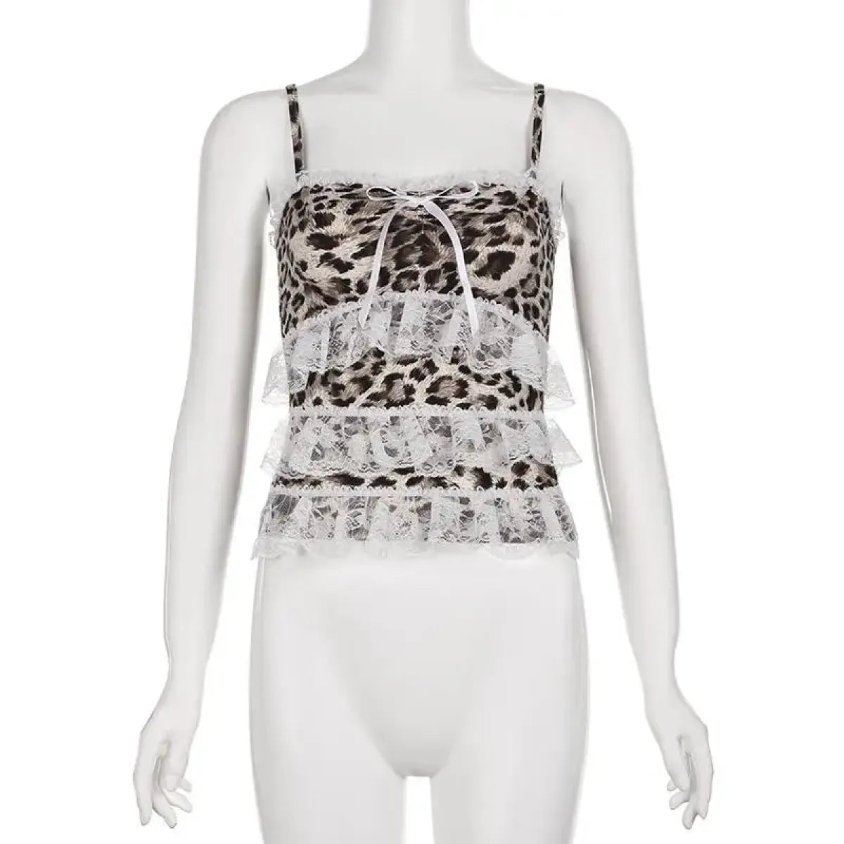 Leopard Print Lace Ruffle Tank Top – Y2K Coquette Cropped Camisole