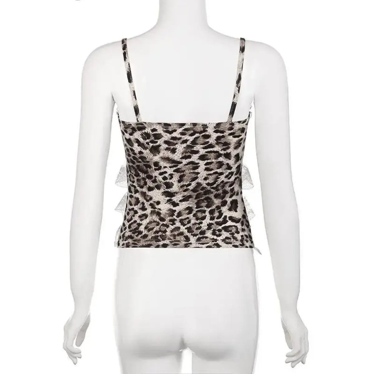 Leopard Print Lace Ruffle Tank Top – Y2K Coquette Cropped Camisole