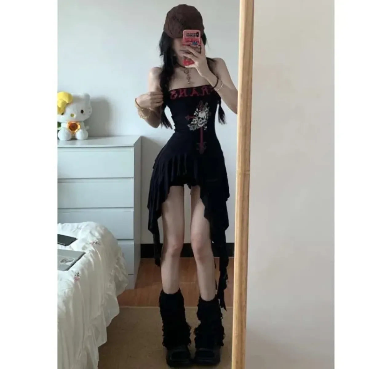 Strapless Irregular Hem Dress – Y2K Gothic Harajuku Punk Style