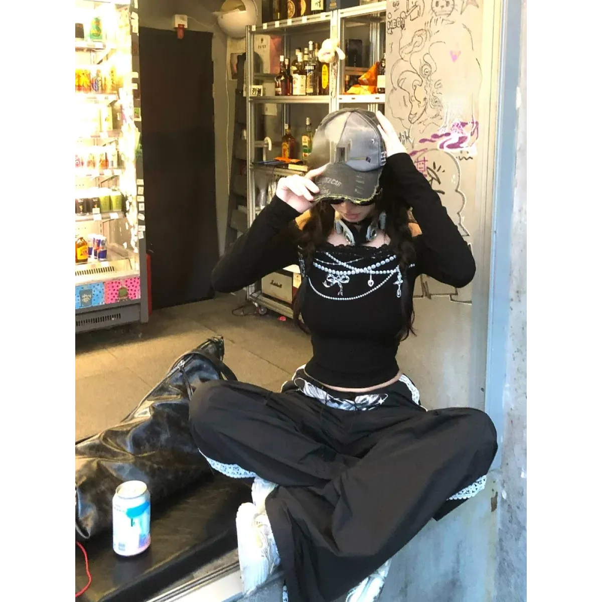 Lace Off-Shoulder Top – Y2K Harajuku E-Girl Aesthetic