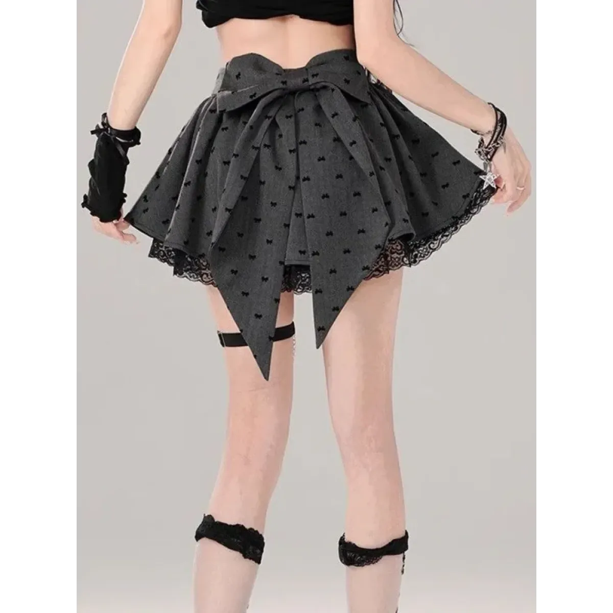 Bow Pleated Mini Skirt – Y2K Lolita Lace Cutecore