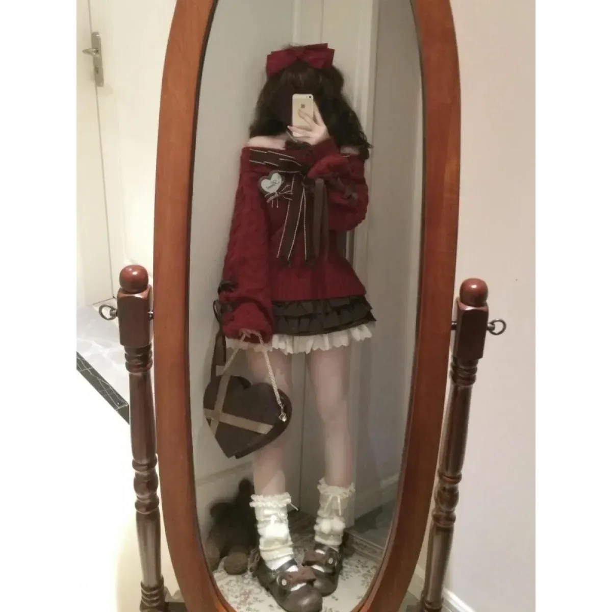 Y2K Off Shoulder Bow Sweater & Ruched Skirt Set – Autumn Knit