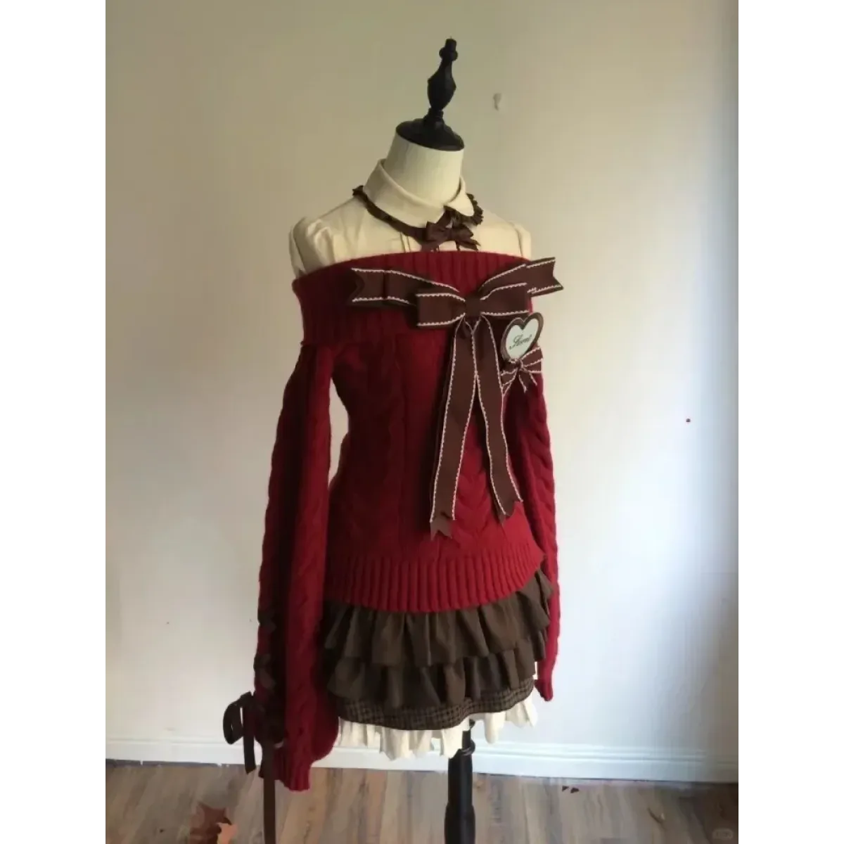 Y2K Off Shoulder Bow Sweater & Ruched Skirt Set – Autumn Knit