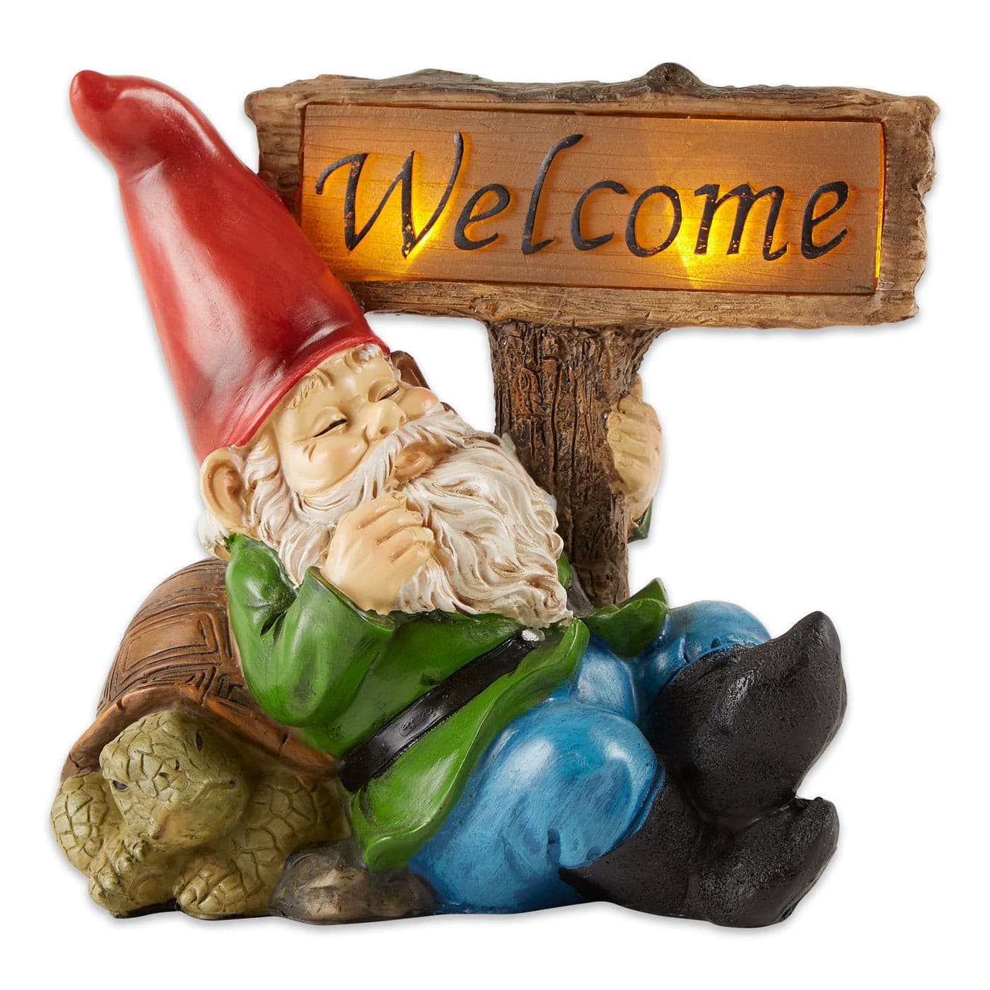 Sleeping Garden Gnome Welcome Solar Statue
