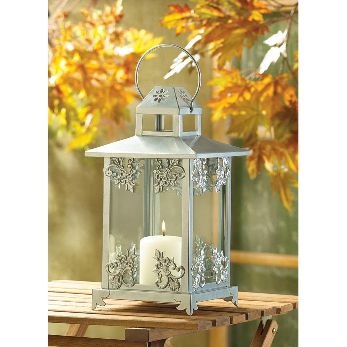 SILVER SCROLLWORK CANDLE LANTERN