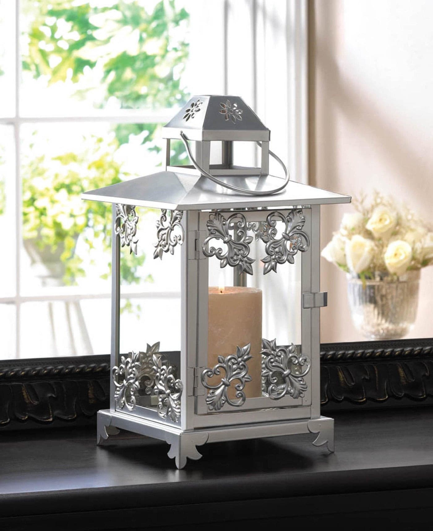 SILVER SCROLLWORK CANDLE LANTERN