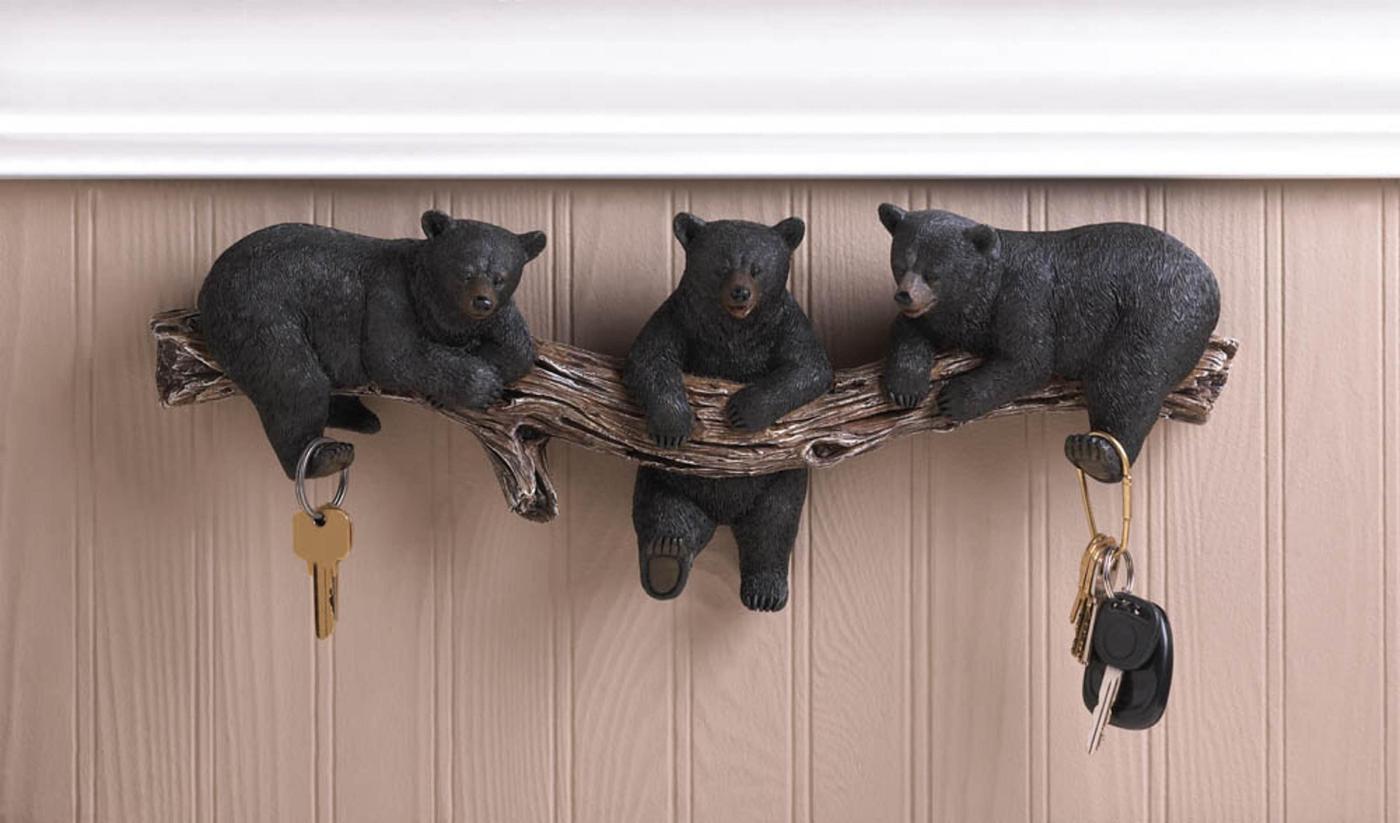 black bear trio hooks wall plaque
