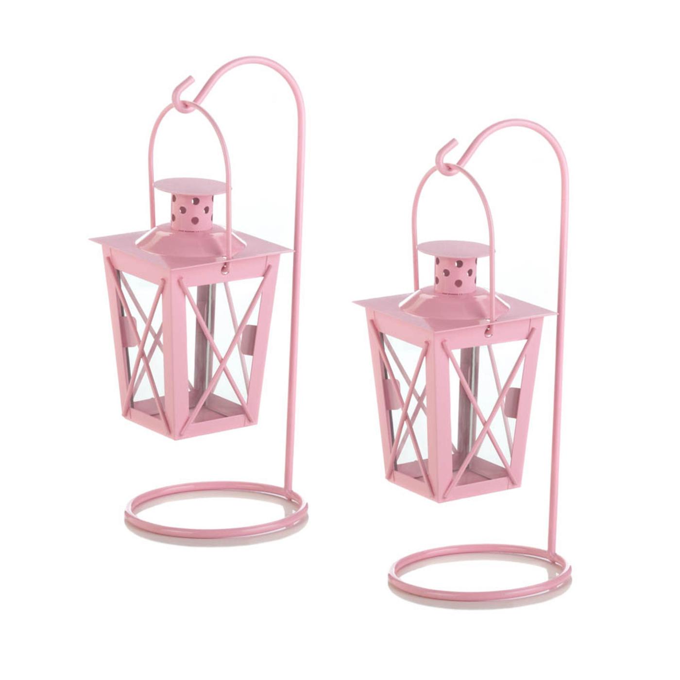 PINK IRON RAILROAD HANGING LANTERN PAIR