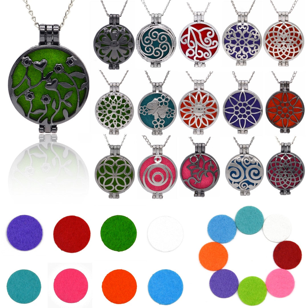 Round Fragrance Locket Essential Oil Aromatherapy Diffuse Pendant Necklaces