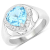 2.23 Carat Genuine Swiss Blue Topaz and White Topaz .925 Sterling Silver Ring