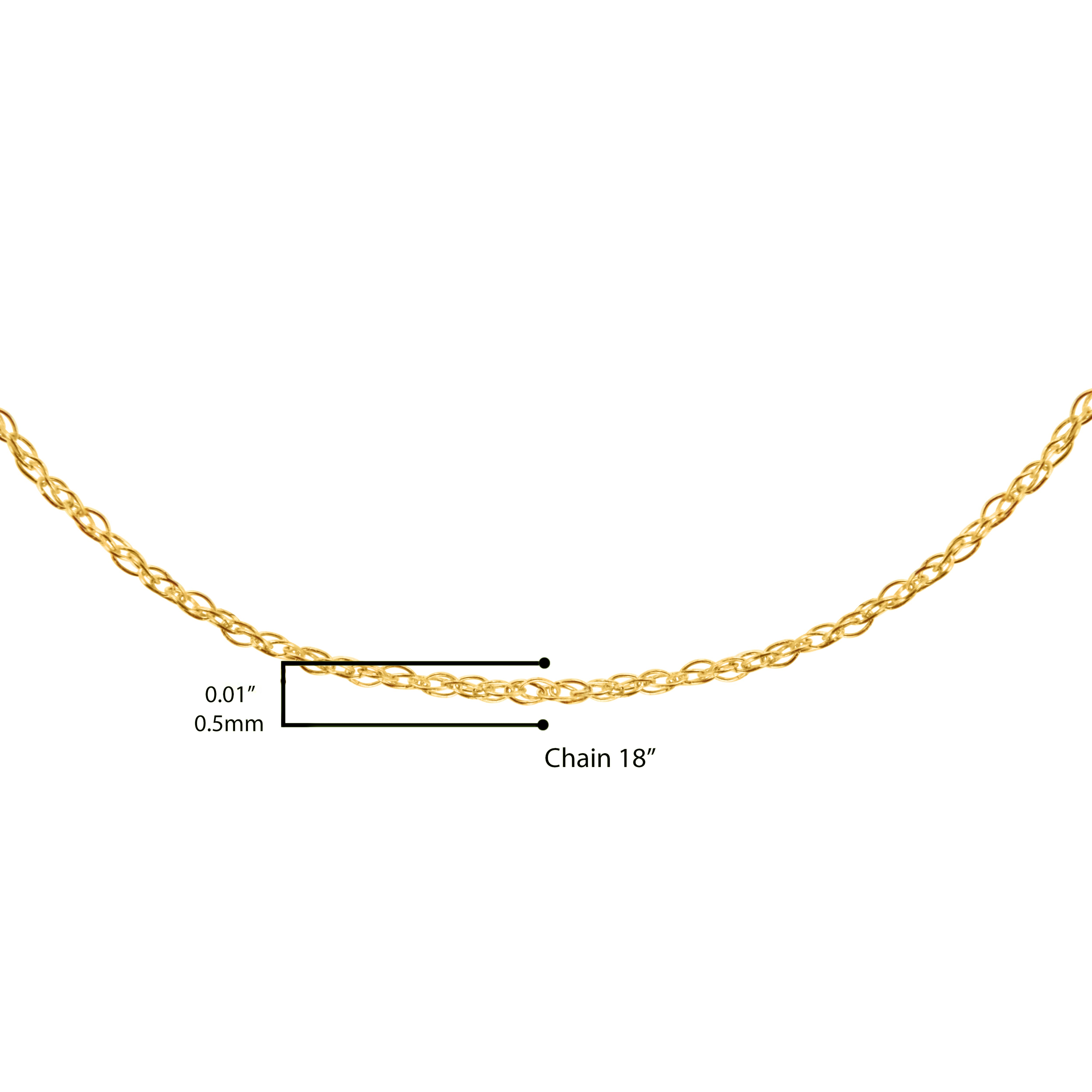 Solid 10K Yellow Gold 0.5mm Slim and Dainty Unisex 18" Rope Chain Necklace