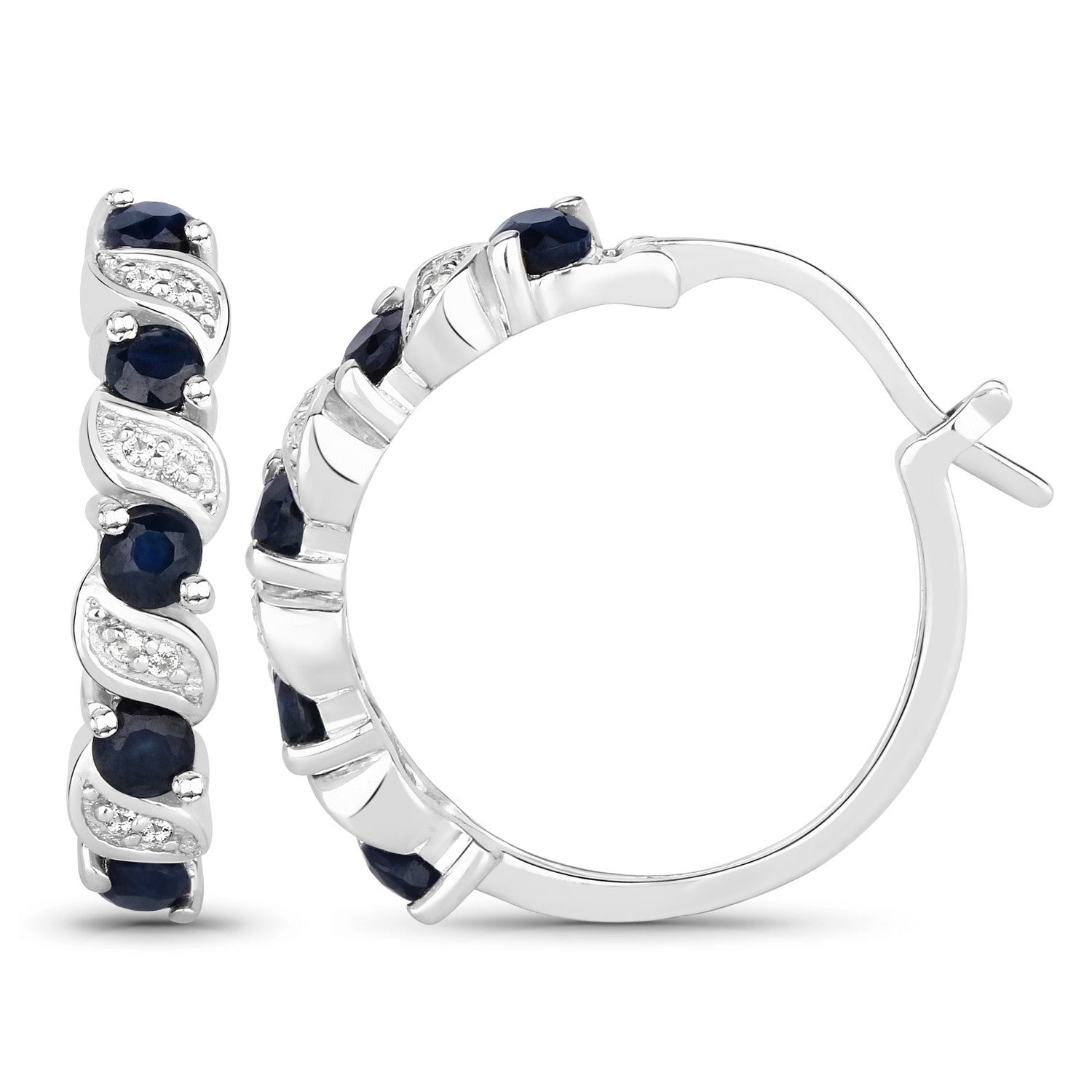 1.28 Carat Genuine Blue Sapphire and White Topaz .925 Sterling Silver Earrings