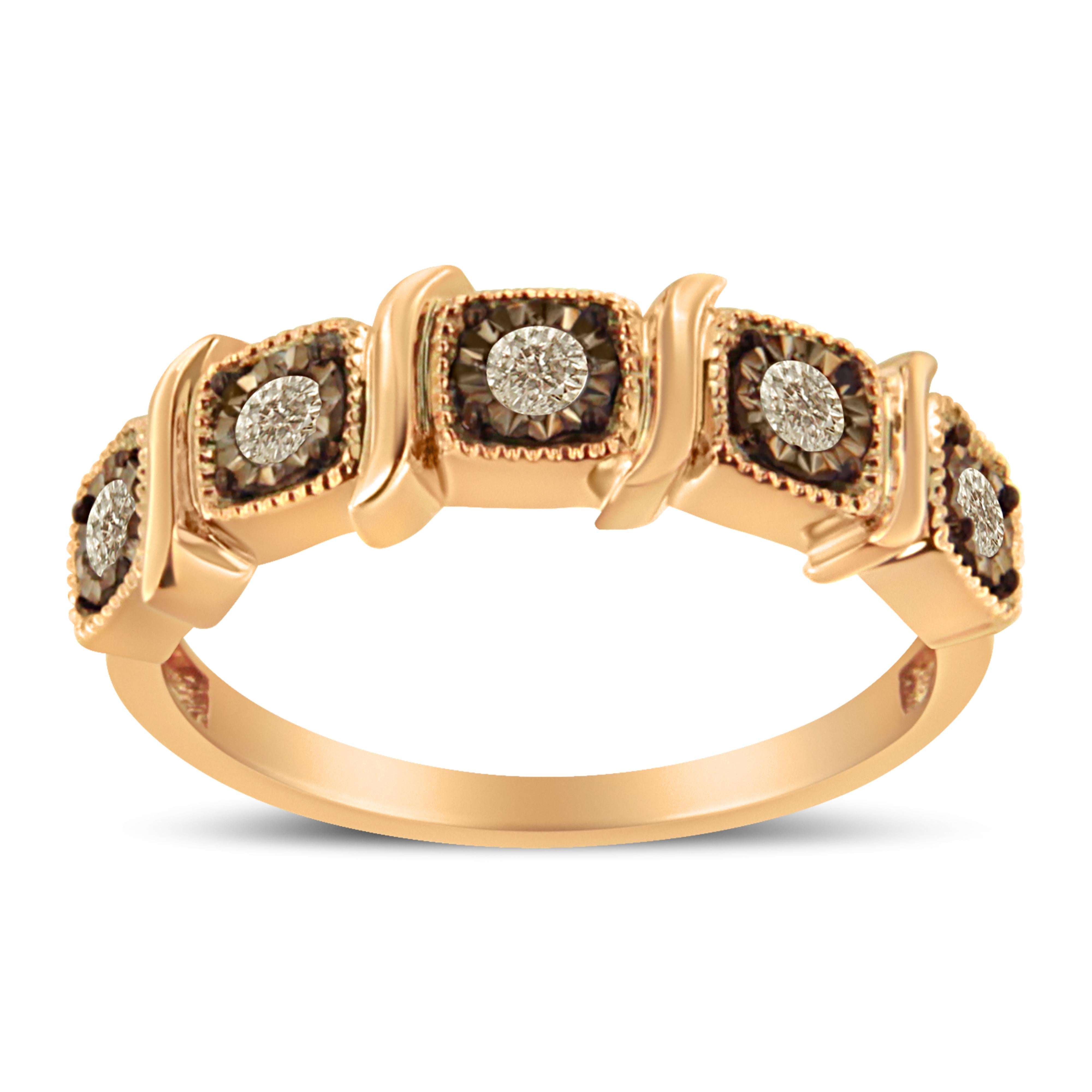 10K Rose Gold Flashed .925 Sterling Silver Miracle-Set Diamond 5-Stone Band Ring (1/4 Cttw, J-K Color, I1-I2 Clarity) - Size 7